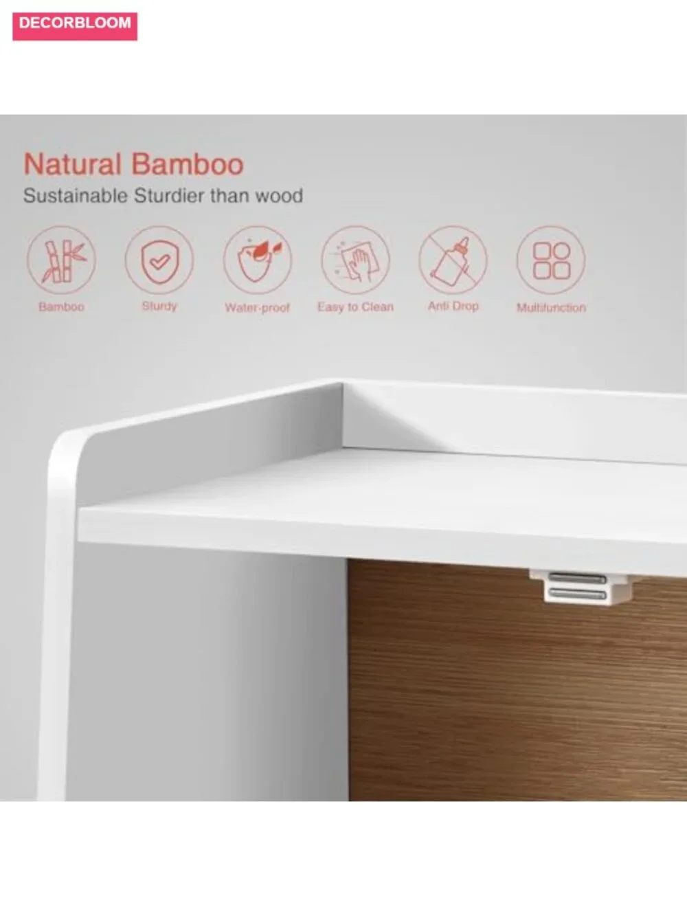 White Bread Box for Kitchen Countertop, Bamboo Storage with Magnetic Door
